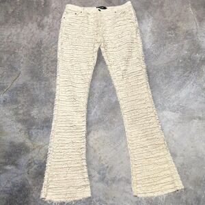 Men's Guapi Cream Distressed Stacked Denim Jeans Streetwear - Size 36